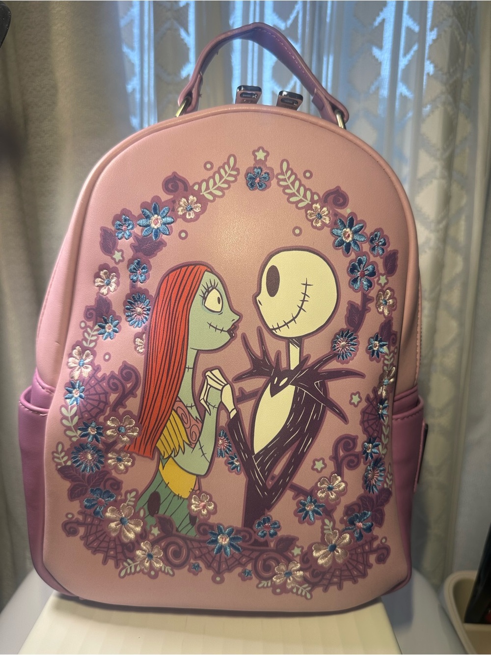 Disney Pink The Nightmare Before Christmas Sally & Jack Floral Backpack